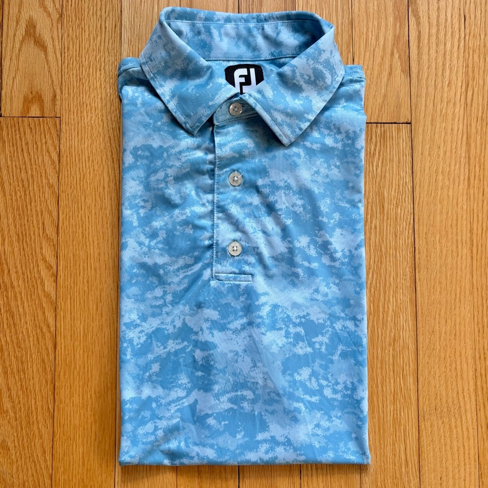 FootJoy Golf Men’s Short Sleeve Polo Shirt Performance Medium Blue White Cloud